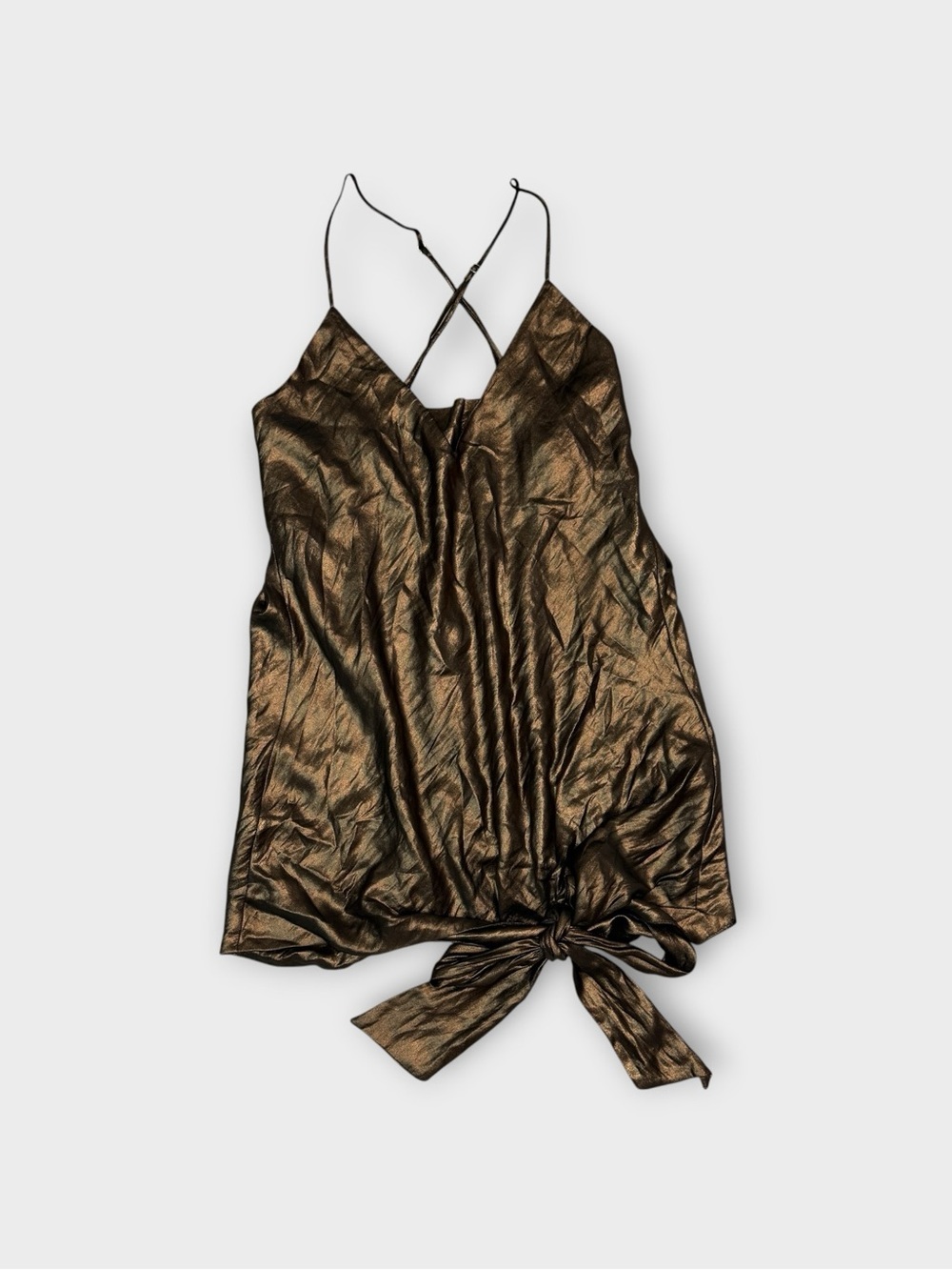 For Love & Lemons Bronze Metallic Cowl Neck Tie Front Cami Top Size L